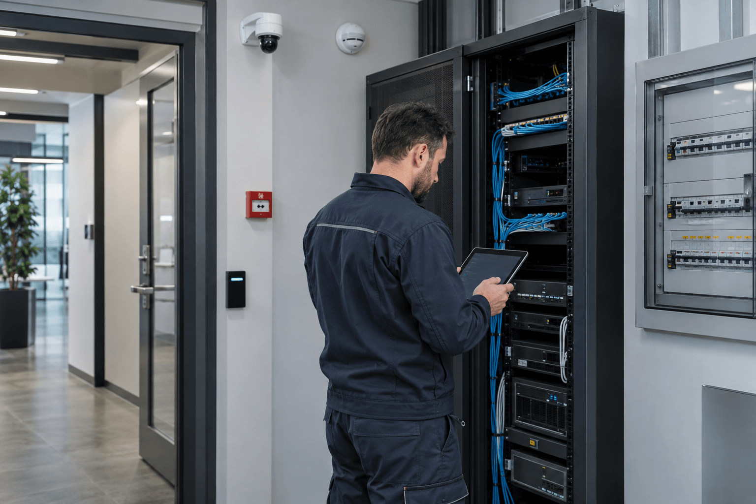 Ankara’da güvenlik kamera, yangın algılama, geçiş kontrol, network ve elektrik sistemlerini inceleyen teknik servis uzmanı